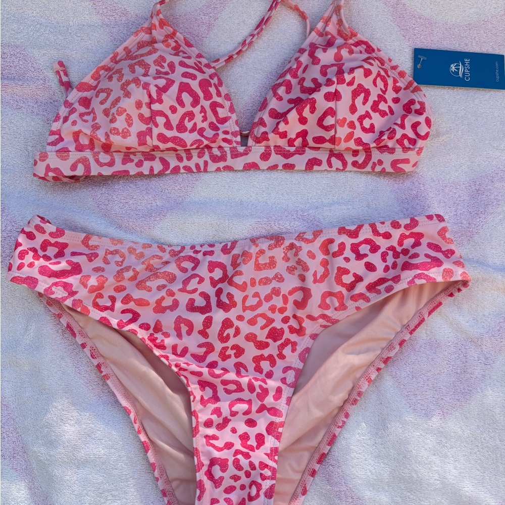 CUPSHE Pink Leopard Print Bikini Set